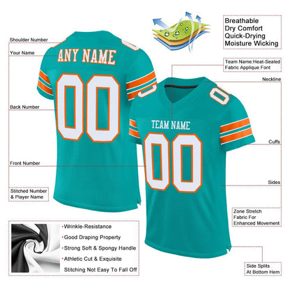 Custom Mesh Football Jersey in Aqua White-Orange - Authentic Sports Apparel