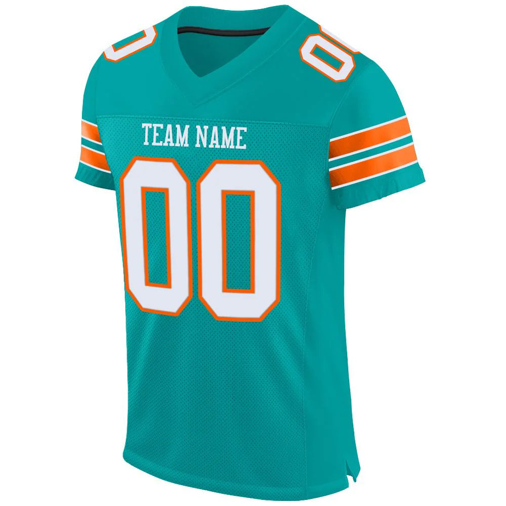 Custom Mesh Football Jersey in Aqua White-Orange - Authentic Sports Apparel