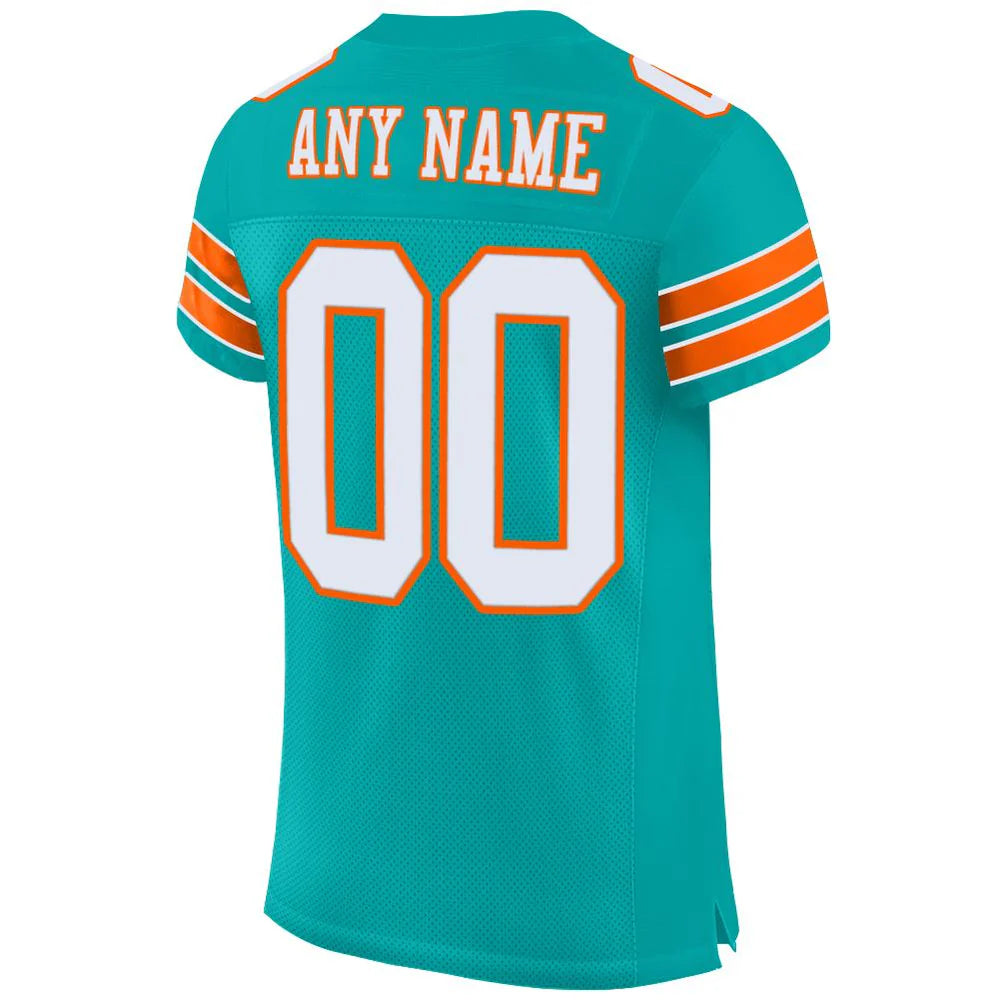 Custom Mesh Football Jersey in Aqua White-Orange - Authentic Sports Apparel