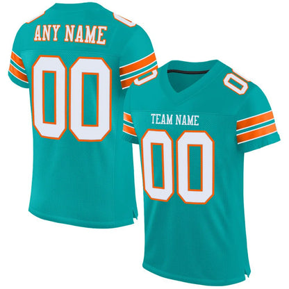 Custom Mesh Football Jersey in Aqua White-Orange - Authentic Sports Apparel