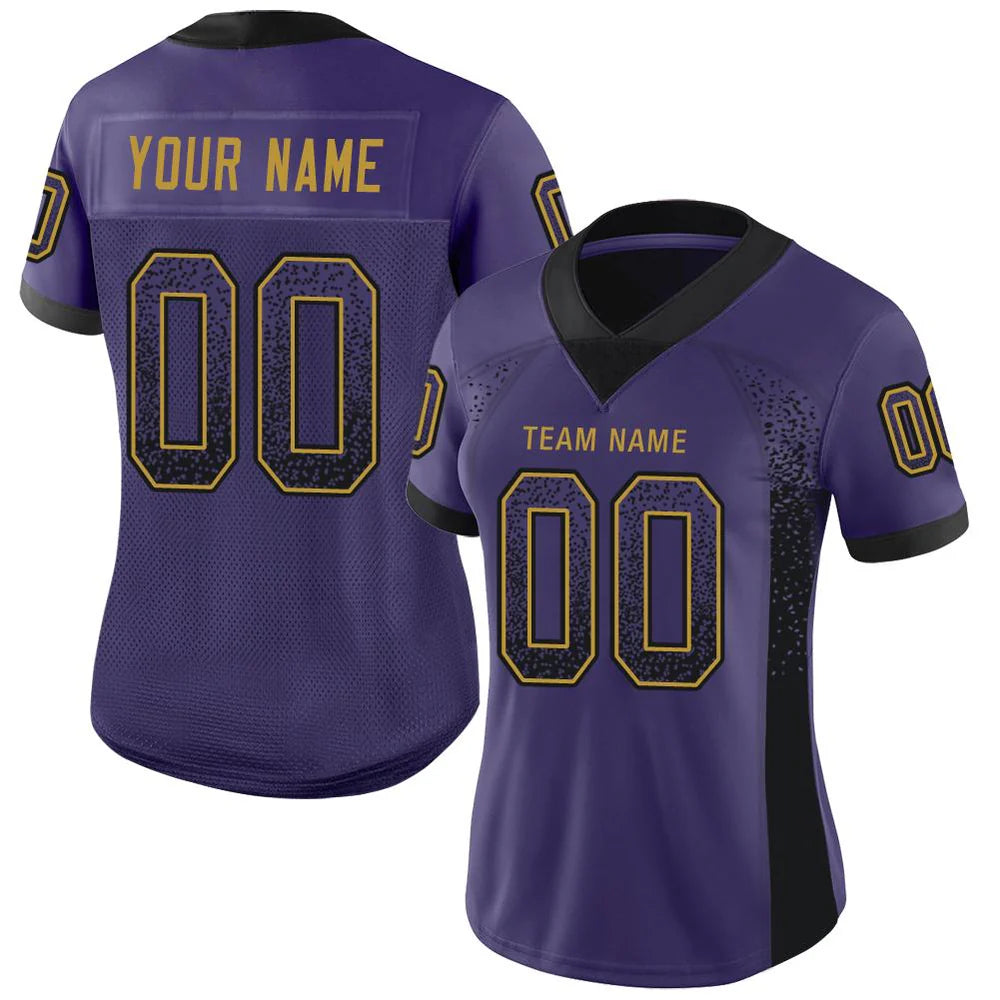 Custom Purple Black-Old Gold Mesh Drift Fashion Football Jersey