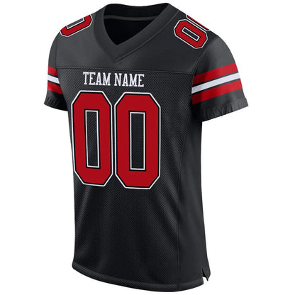 Custom Black Red-White Mesh Authentic Football Jersey