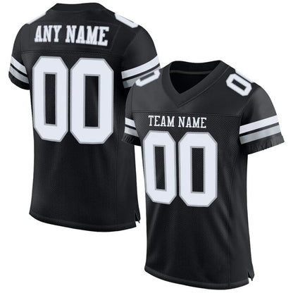 Custom Black White-Silver Mesh Authentic Football Jersey