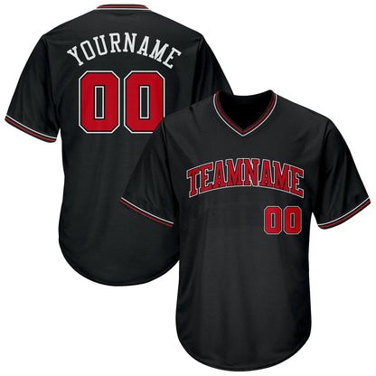 Custom Black Red-White Authentic Throwback Rib-Knit Baseball Jersey Shirt