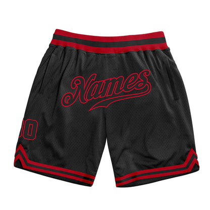 Custom Black Black-Red Authentic Throwback Basketball Shorts