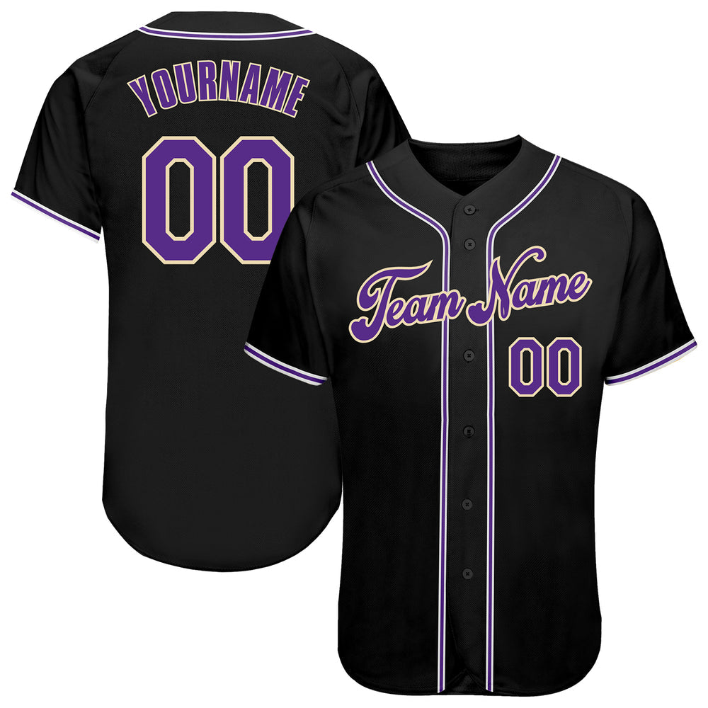 Custom Black Purple-White Authentic Baseball Jersey