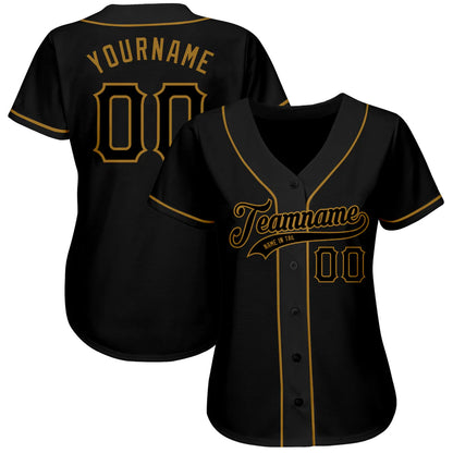 Custom Black Black-Old Gold Authentic Baseball Jersey