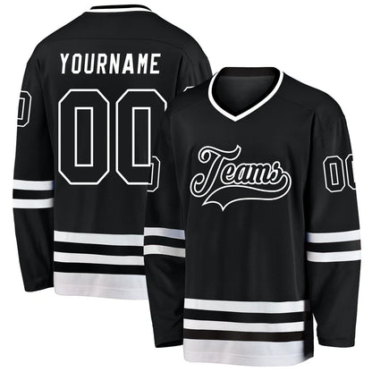 Custom Black Black-White Hockey Jersey