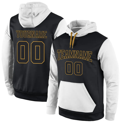 Custom Stitched Black Black-White Sports Pullover Sweatshirt Hoodie