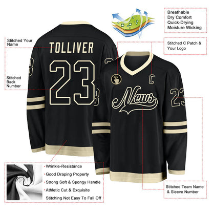 Custom Black Black-Cream Hockey Jersey