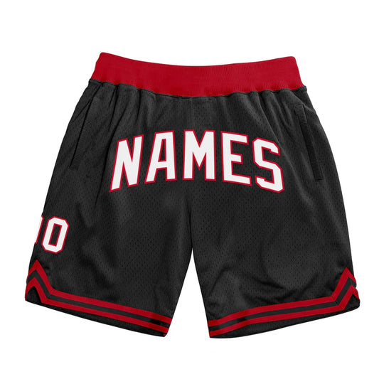 Custom Black White-Red Authentic Throwback Basketball Shorts