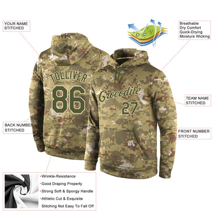 Custom Stitched Camo Olive-Cream Sports Pullover Sweatshirt Salute To Service Hoodie