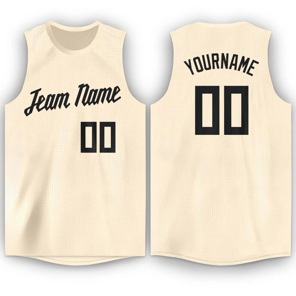 Custom Cream Black Round Neck Basketball Jersey