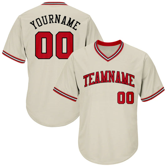 Custom Cream Red-Black Authentic Throwback Rib-Knit Baseball Jersey Shirt