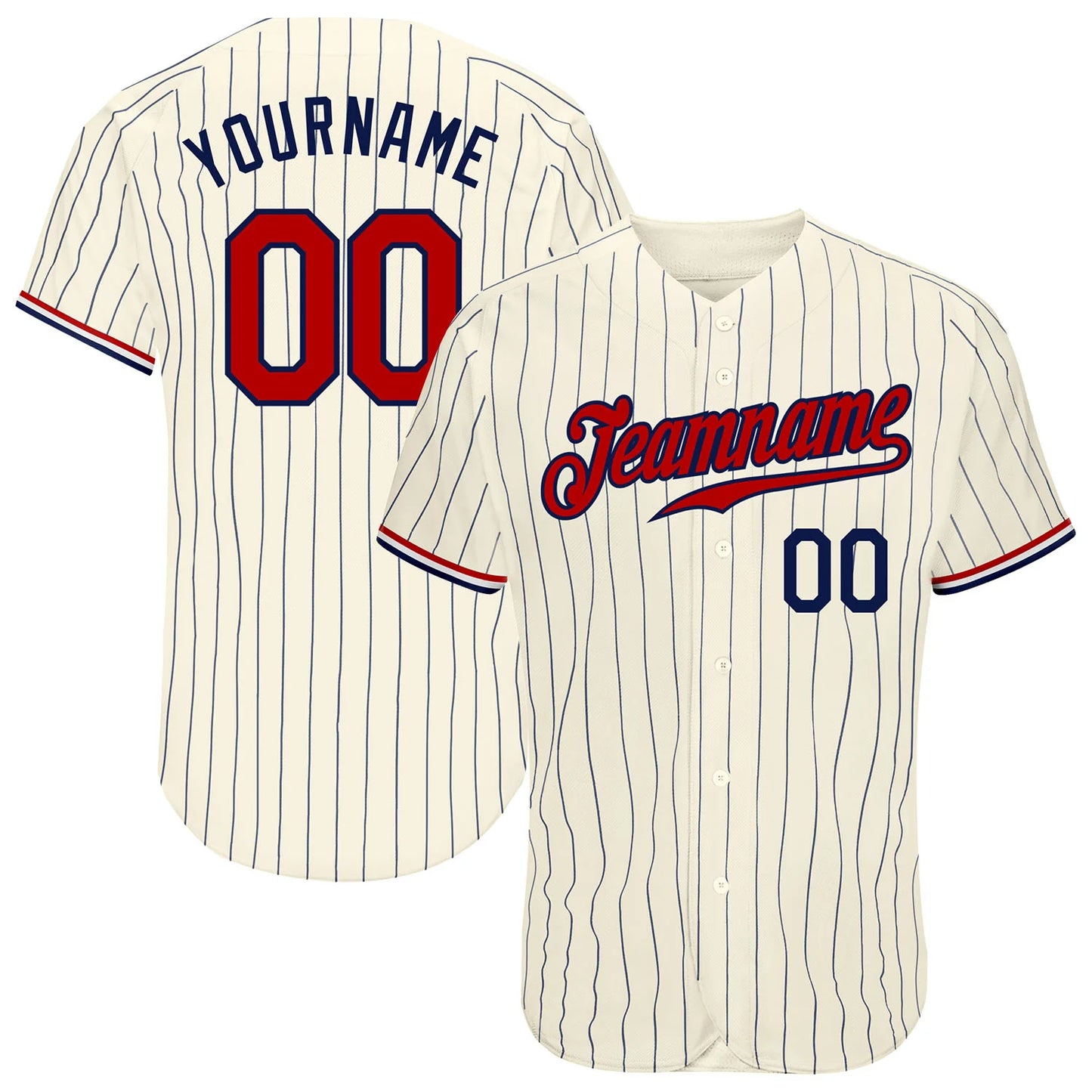 Custom Cream Navy Pinstripe Navy-Red Authentic Baseball Jersey