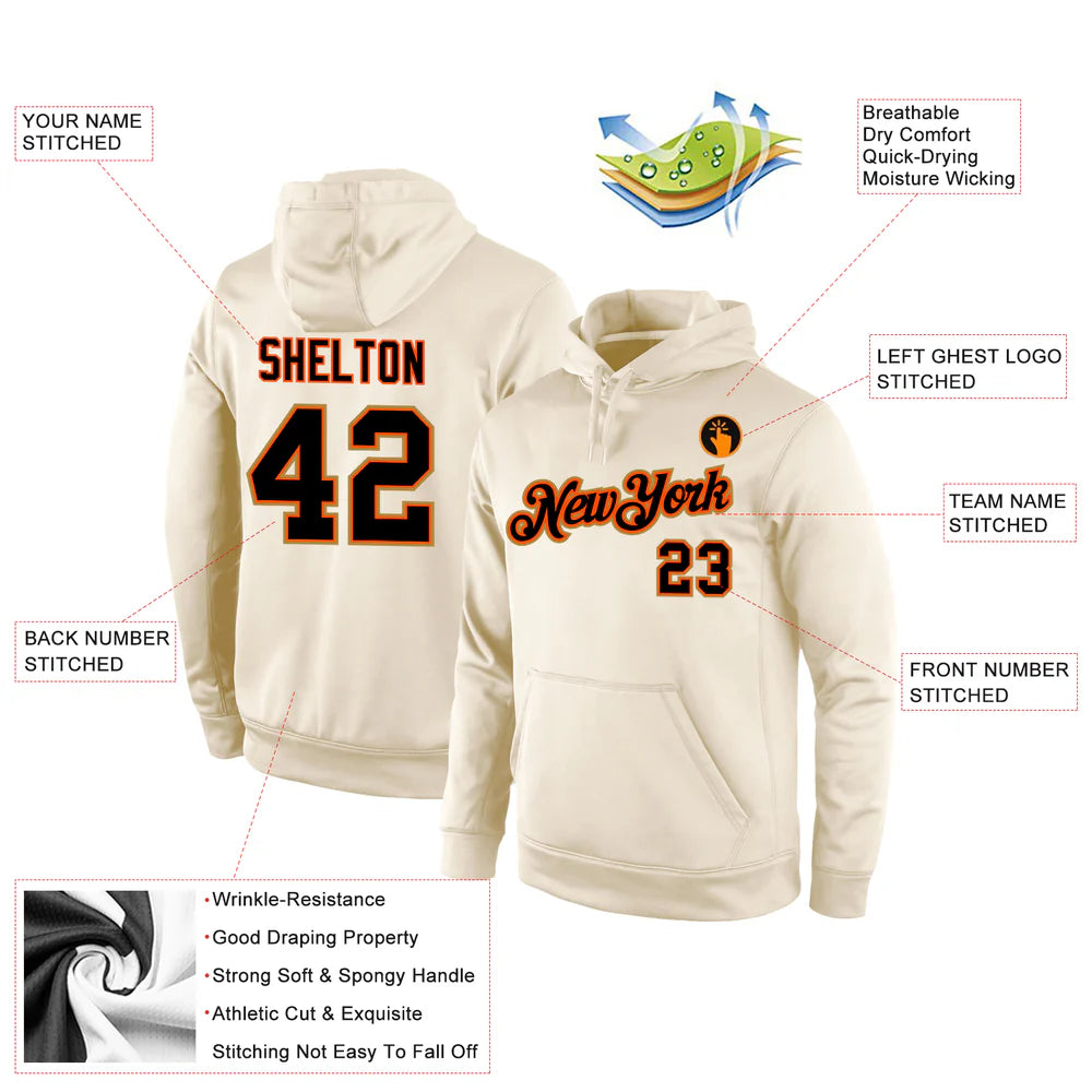 Custom Stitched Cream Black-Orange Sports Pullover Sweatshirt Hoodie