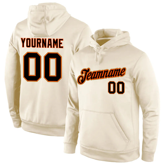 Custom Stitched Cream Black-Orange Sports Pullover Sweatshirt Hoodie