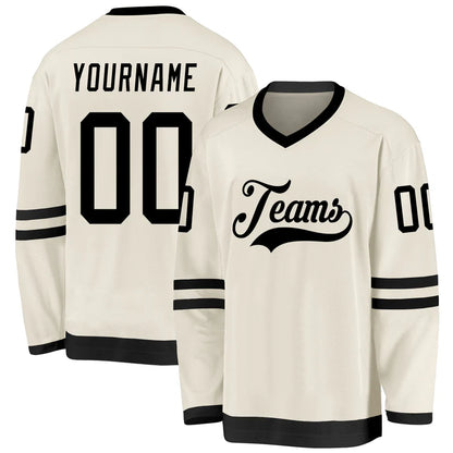 Custom Cream Black Hockey Jersey