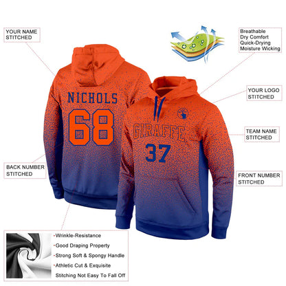 Custom Stitched Royal Orange Fade Fashion Sports Pullover Sweatshirt Hoodie