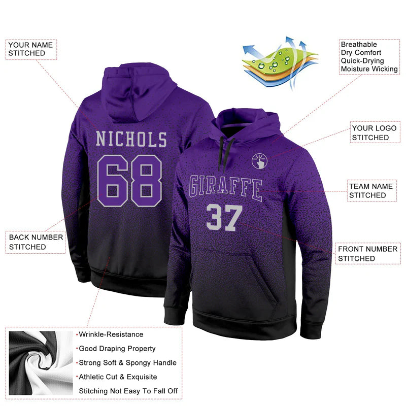 Custom Stitched Black Purple-Gray Fade Fashion Sports Pullover Sweatshirt Hoodie