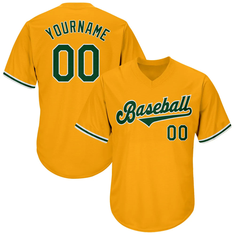 Custom Gold Green-White Authentic Throwback Rib-Knit Baseball Jersey Shirt