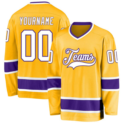 Custom Gold White-Purple Hockey Jersey