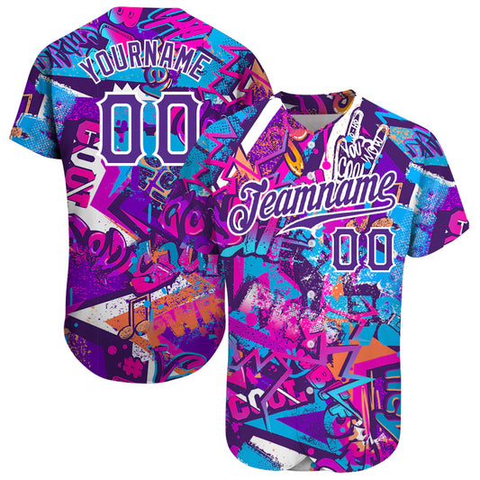 Custom Graffiti Words Pattern White-Purple 3D Authentic Baseball Jersey