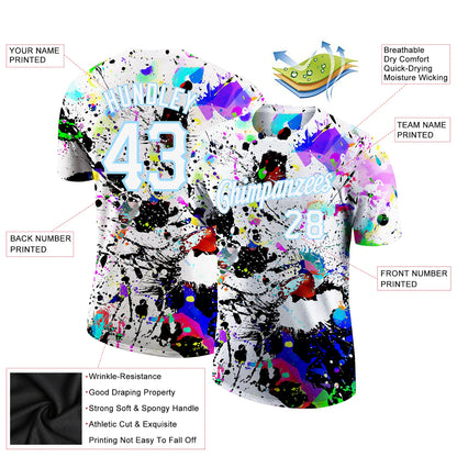 Custom Splashes Graffiti Pattern White-Light Blue 3D Performance T-Shirt