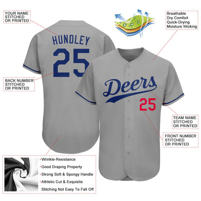 Custom Gray Royal-Red Authentic Baseball Jersey