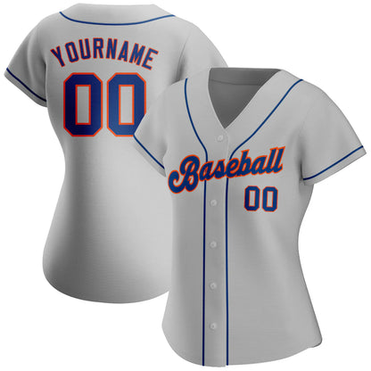 Custom Gray Royal-Orange Authentic Baseball Jersey