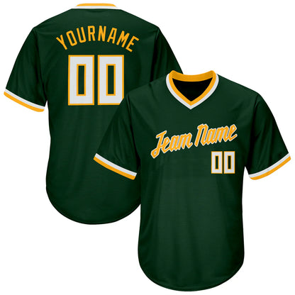 Custom Green White-Gold Authentic Throwback Rib-Knit Baseball Jersey Shirt