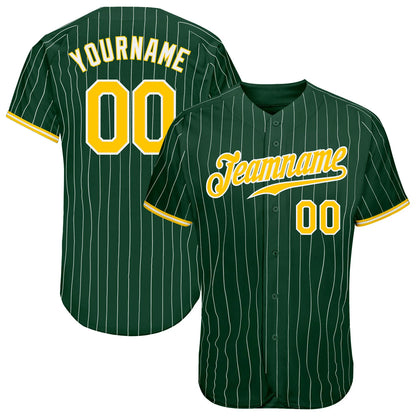 Custom Green White Pinstripe Gold-White Authentic Baseball Jersey