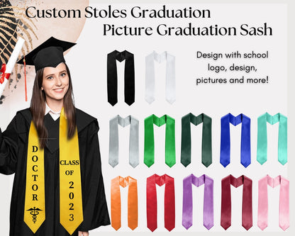 Custom 72" Diagonally Cut Satin Graduation Stole.