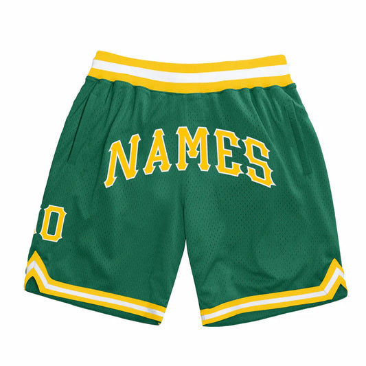 Custom Kelly Green Gold-White Authentic Throwback Basketball Shorts