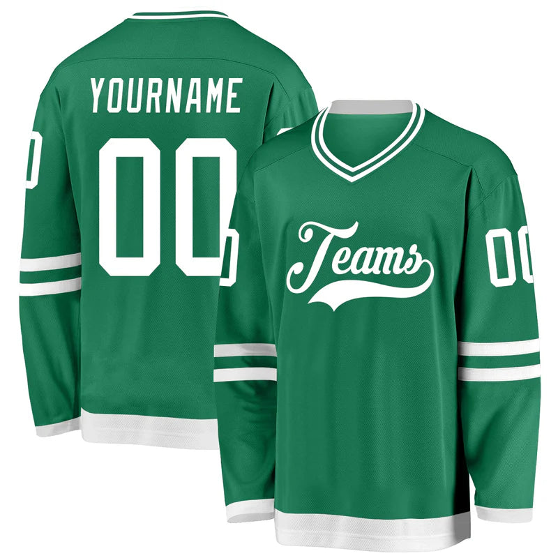 Custom Kelly Green White Hockey Jersey