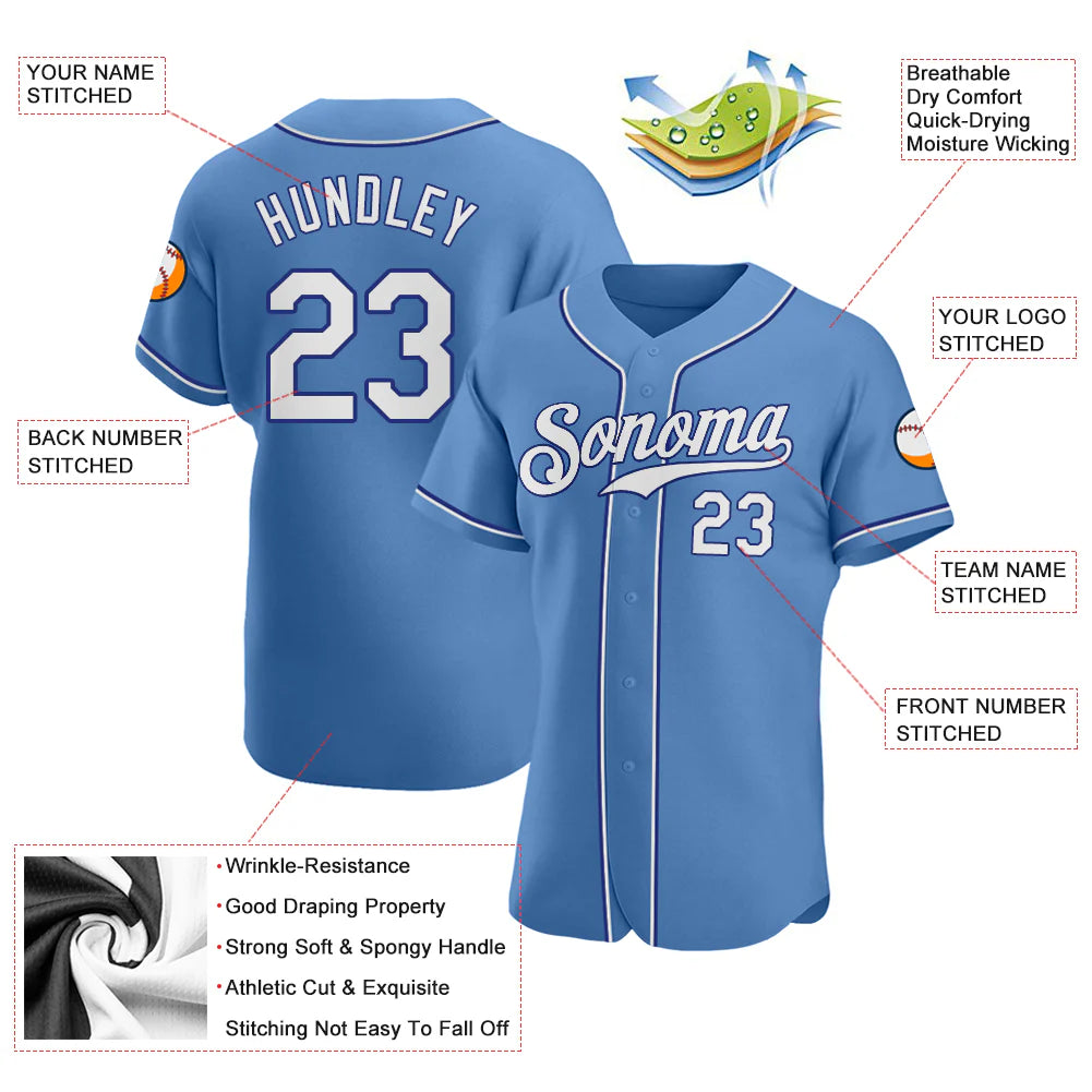 Custom Light Blue White-Royal Authentic Baseball Jersey