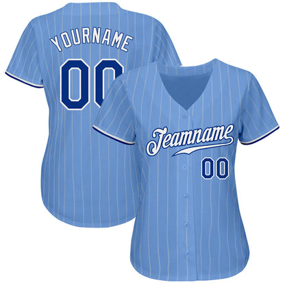 Custom Light Blue White Pinstripe Royal-White Authentic Baseball Jersey