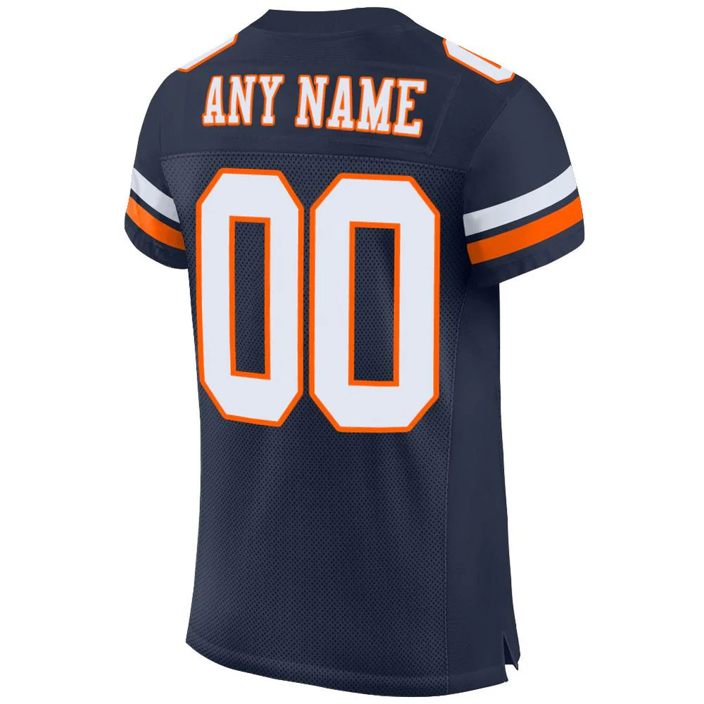 Custom Navy White-Orange Mesh Authentic Football Jersey