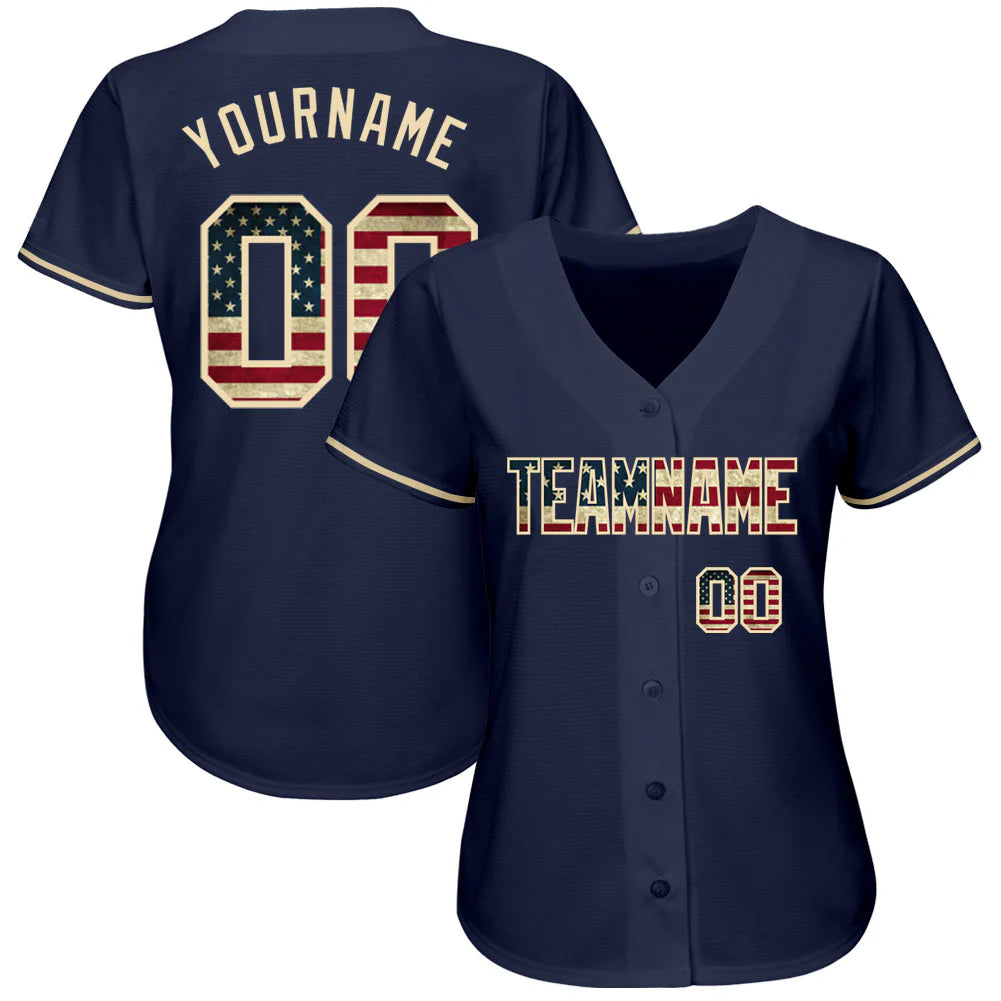 Custom Navy Vintage USA Flag-Cream Authentic Baseball Jersey