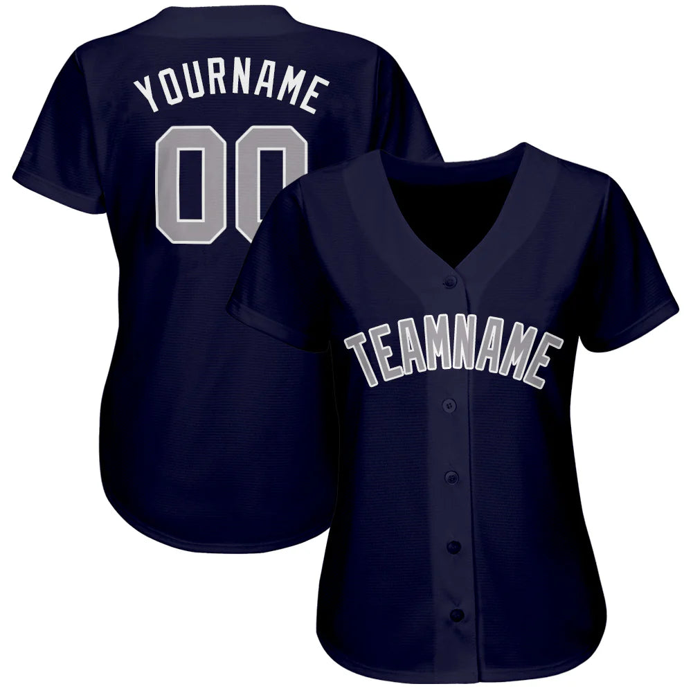 Custom Navy Gray-White Baseball Jersey