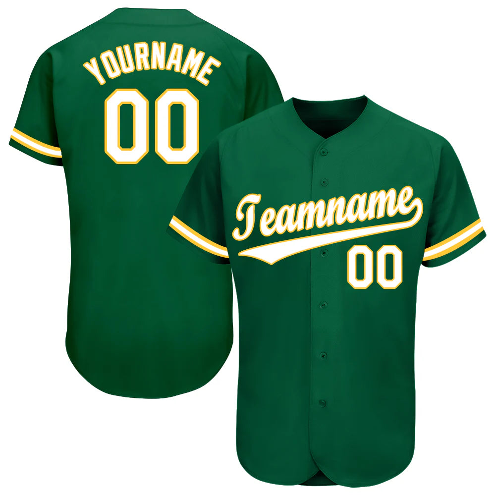 Custom Kelly Green White-Gold Baseball Jersey