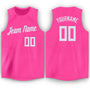 Custom Pink White Round Neck Basketball Jersey