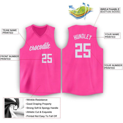 Custom Pink White V-Neck Basketball Jersey