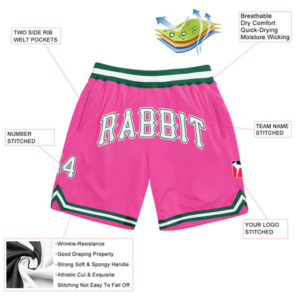 Custom Pink White-Kelly Green Authentic Throwback Basketball Shorts