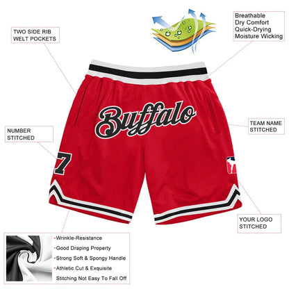 Custom Red Black-White Authentic Throwback Basketball Shorts