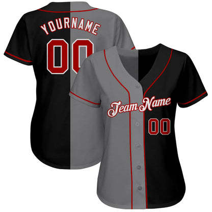 Custom Black Red-Gray Authentic Split Fashion Baseball Jersey