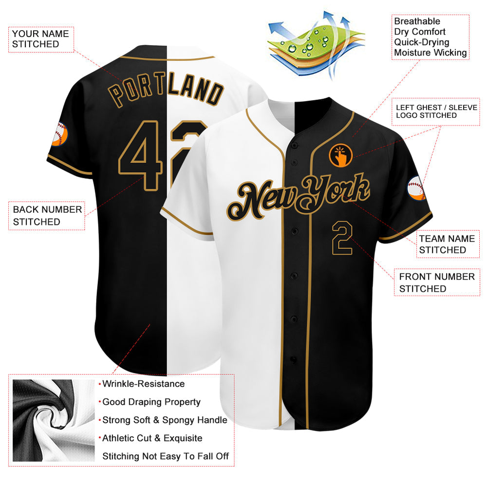 Custom White Black-Old Gold Authentic Split Fashion Baseball Jersey