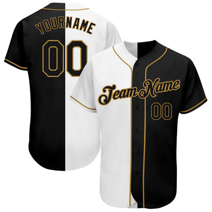 Custom White Black-Old Gold Authentic Split Fashion Baseball Jersey