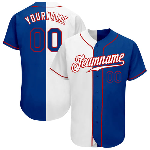 Custom White Royal-Red Authentic Split Fashion Baseball Jersey