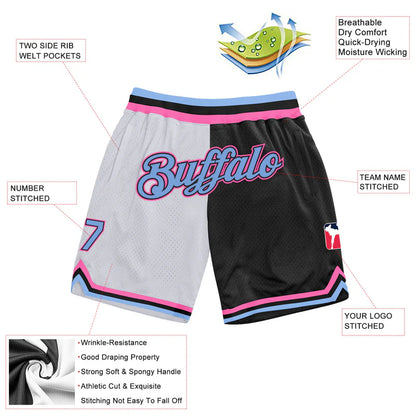 Custom White Light Blue-Pink Authentic Throwback Split Fashion Basketball Shorts